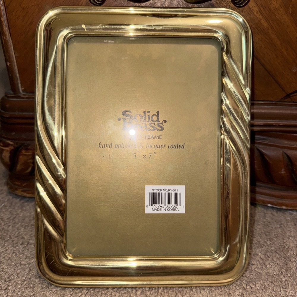 vintage Solid Brass Picture Frame 5"x7", Velvet Back, Hanging or Easel